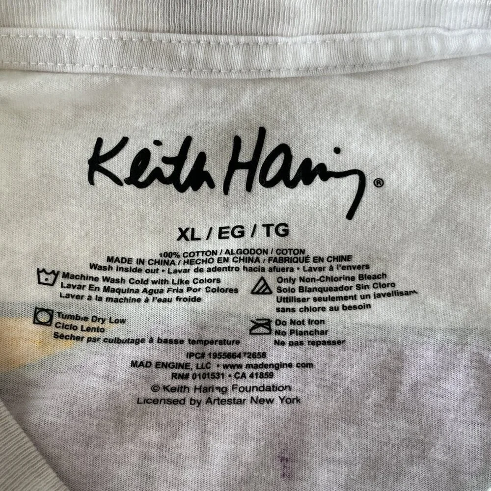 Keith Haring Wind Surf Womens Crop Top Tie-Dye T Shirt XL Repro Pop Art Grafitti - Picture 5 of 8